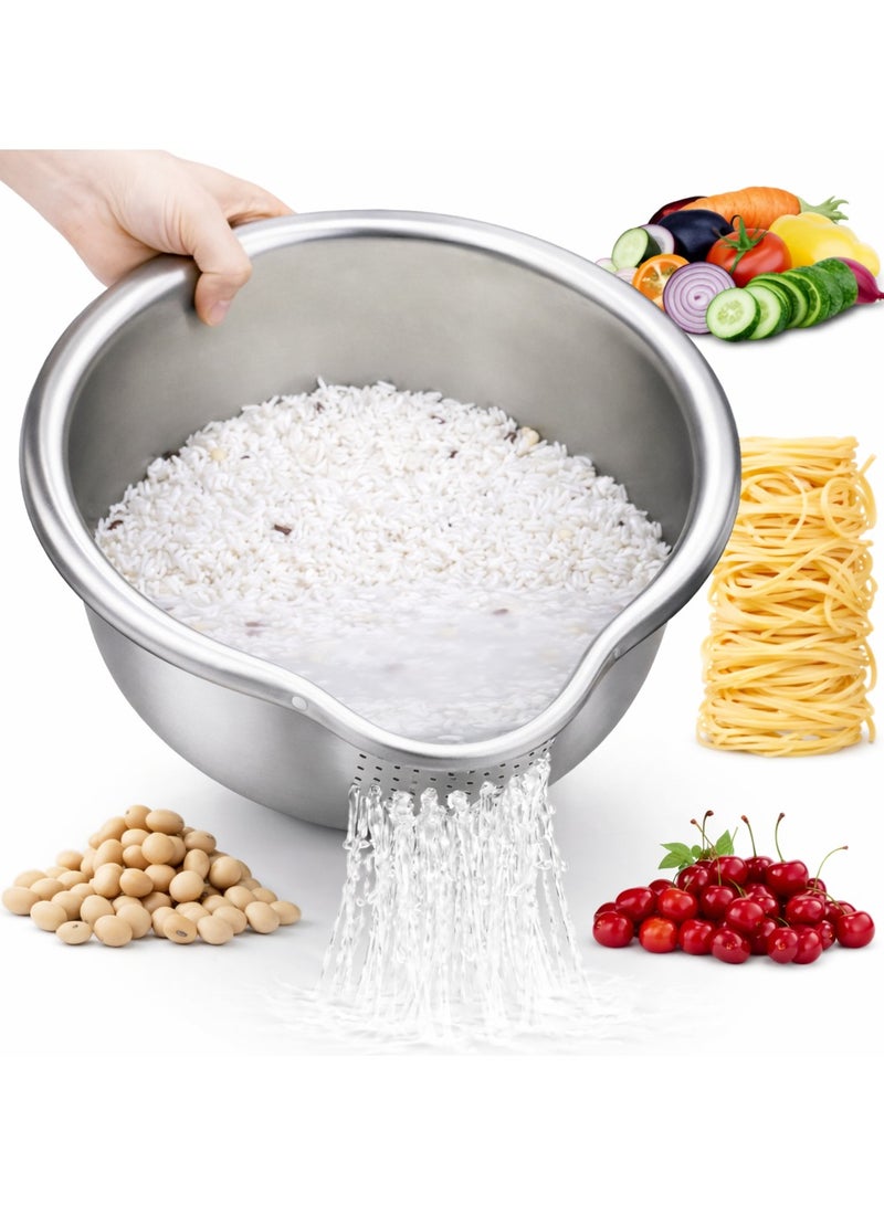 ترينفي وعاء غسيل وتصفية أرز من الفولاذ المقاوم للصدأ، وعاء غسيل لشطف الأرز والكينوا، مصفاة جانبية لتنظيف الفواكه والخضراوات والبقوليات، أداة مطبخ متعددة الاستخدامات - Image 1